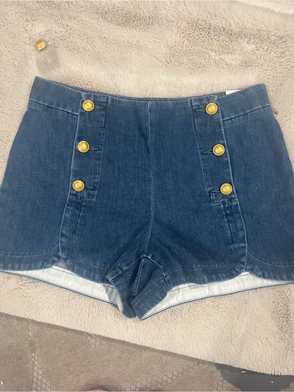 Express Dark Blue Denim Shorts with Gold Buttons
